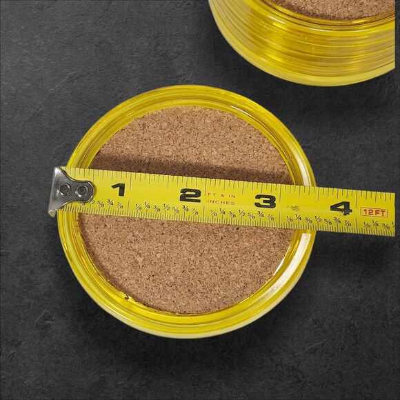 Vintage Yellow Acrylic Coasters Set of 6 Cork Lined Retro Mod Barware Drink - Picture 5 of 5